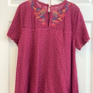 Umgee Maroon Floral Embroidered Dress